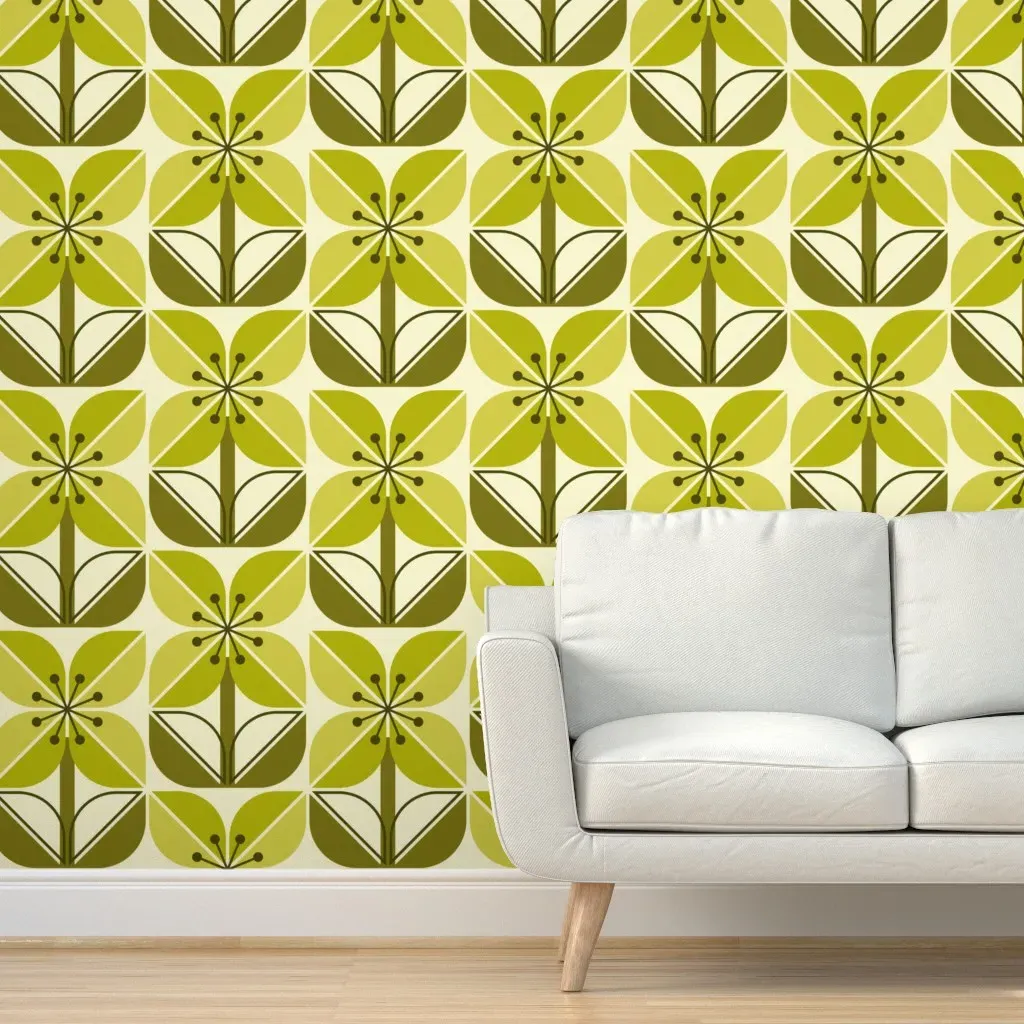 Monochrome Flowers Peel and Stick Wallpaper - Olive Green product