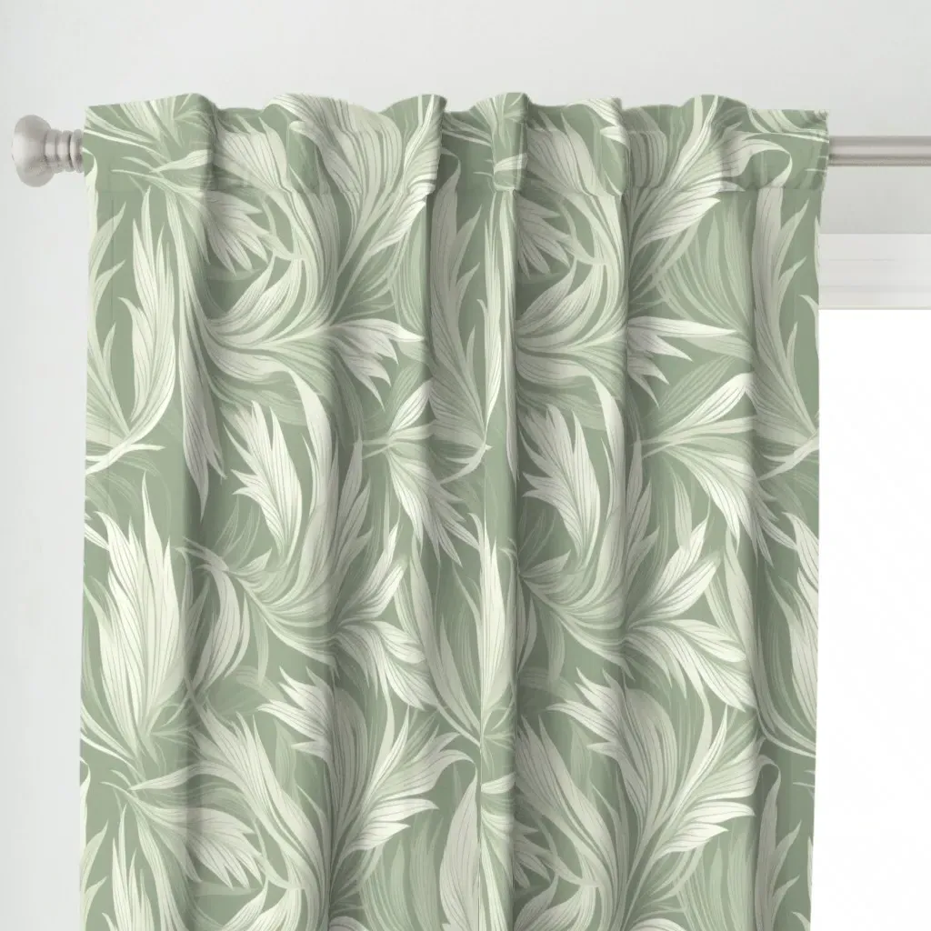 Monochrome Pastel Sage Curtain Panel - Pale Green alternate view