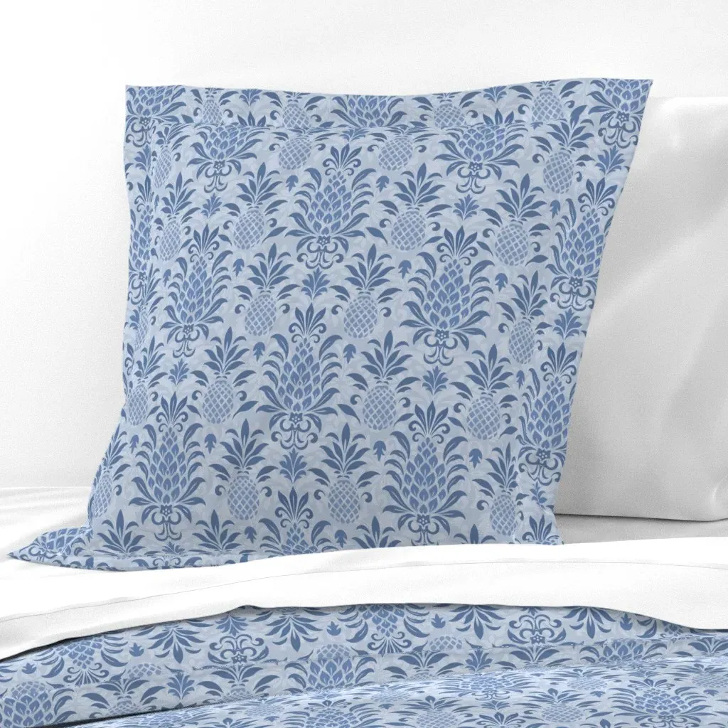 Monochrome Pineapple Damask Euro Pillow Sham - Indigo Blue product