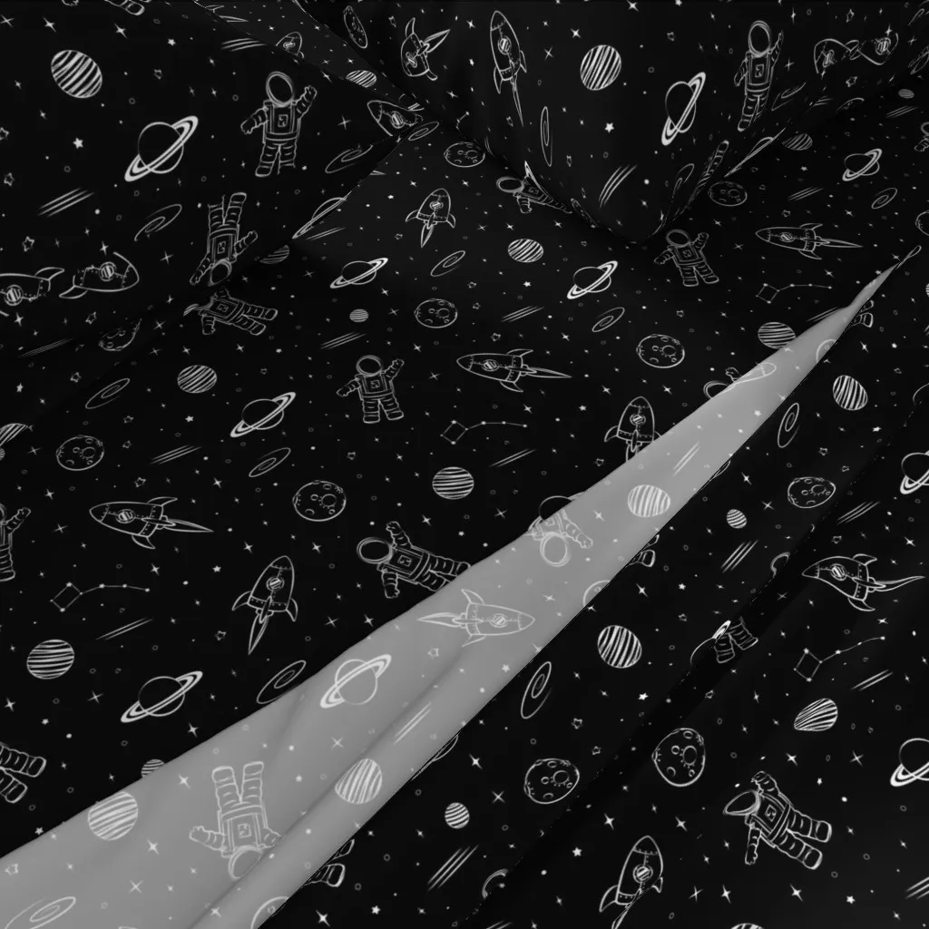 Monochrome Space Print Twin Sheet Set - White alternate view