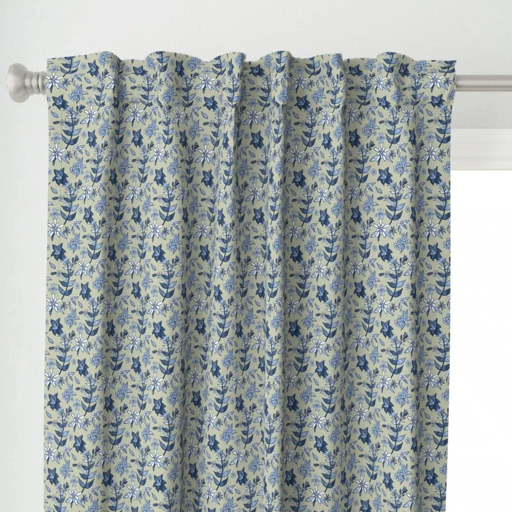 Monochrome Tan And Blue Curtain Panel alternate view