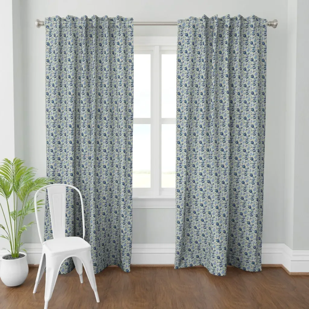 Monochrome Tan And Blue Curtain Panel product