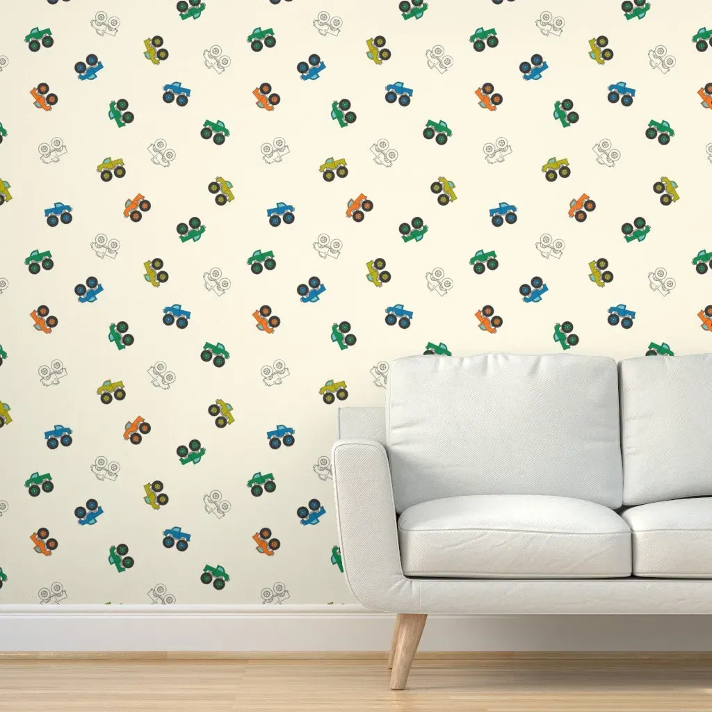 Monster Truck Toss Peel and Stick Wallpaper - Cream product