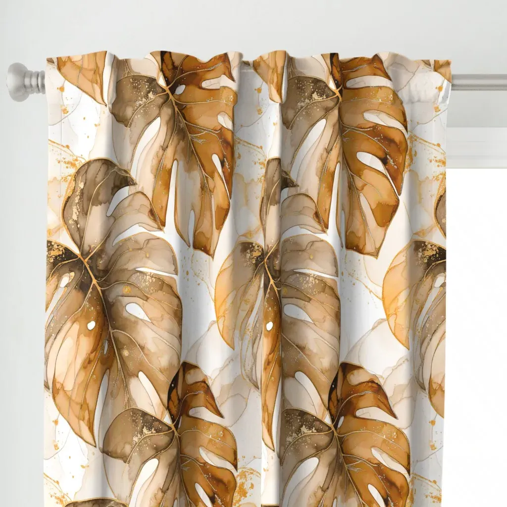 Monstera Alcohol Ink Single Curtain Panel - Brown alternate view