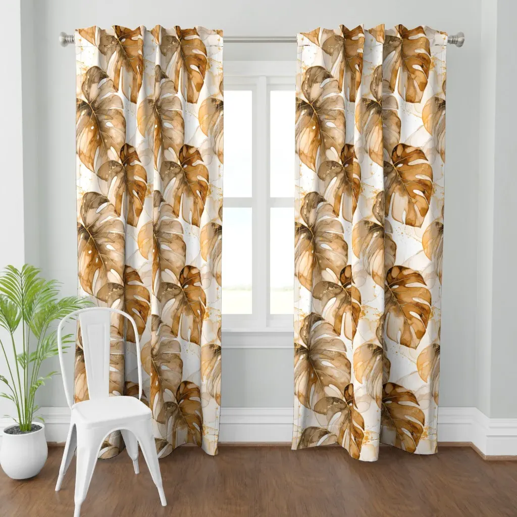 Monstera Alcohol Ink Single Curtain Panel - Brown product