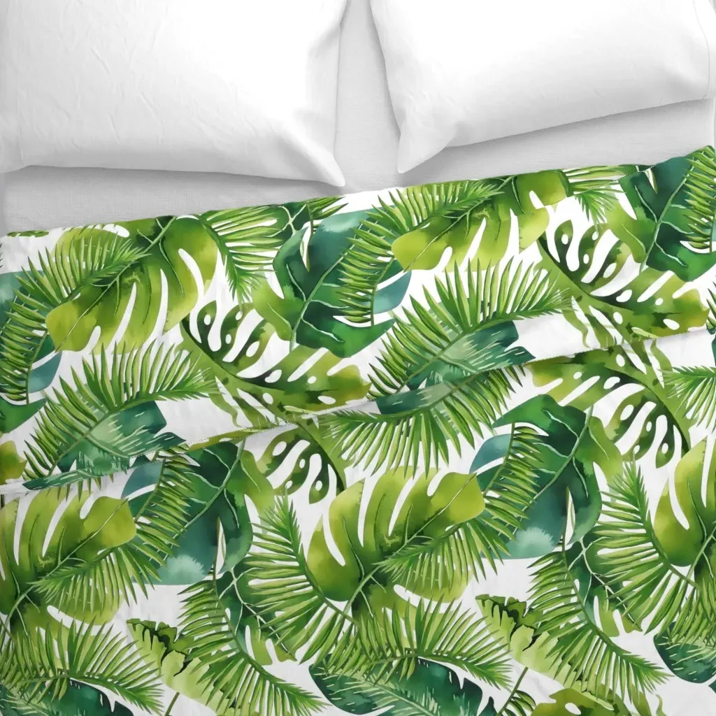 Monstera And Palm Duvet Cover - Green alternate view