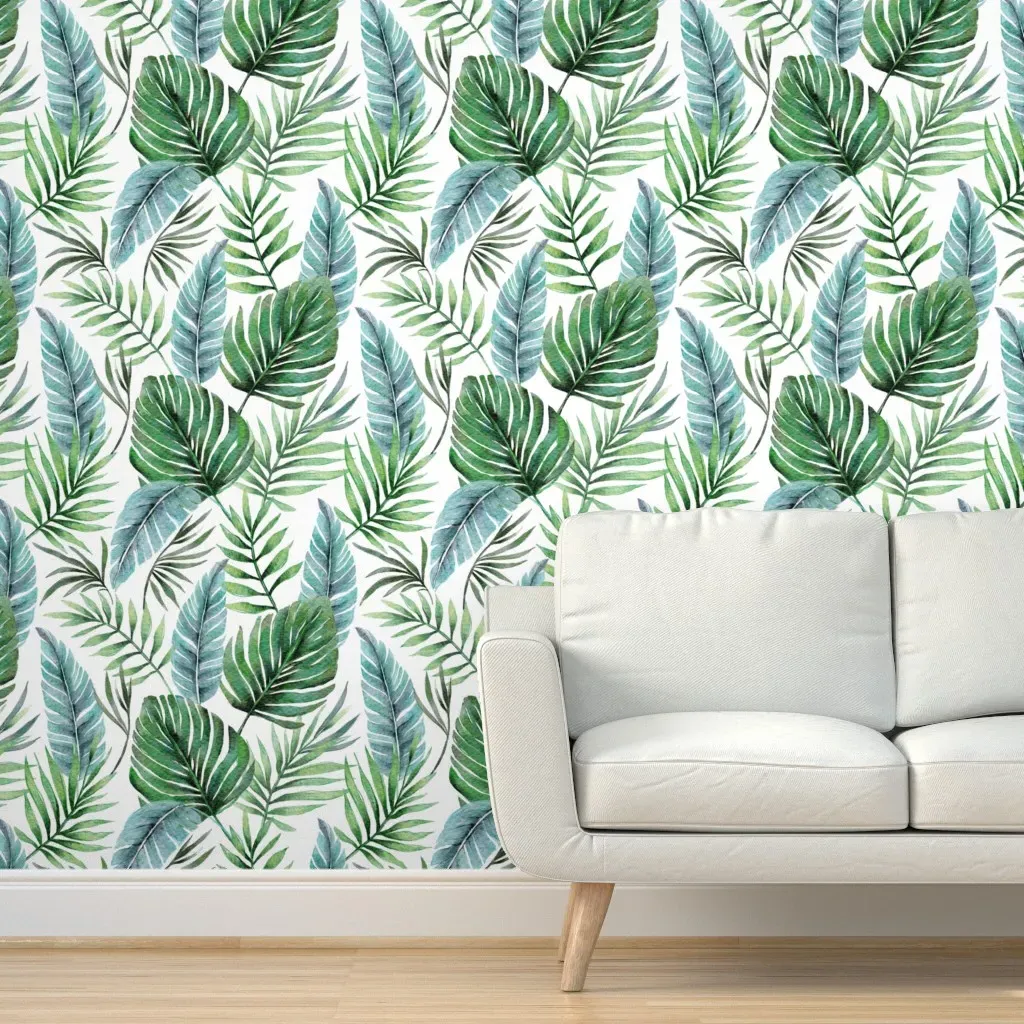 Monstera and Palm Tropical Leaves Peel and Stick Wallpaper - Green product