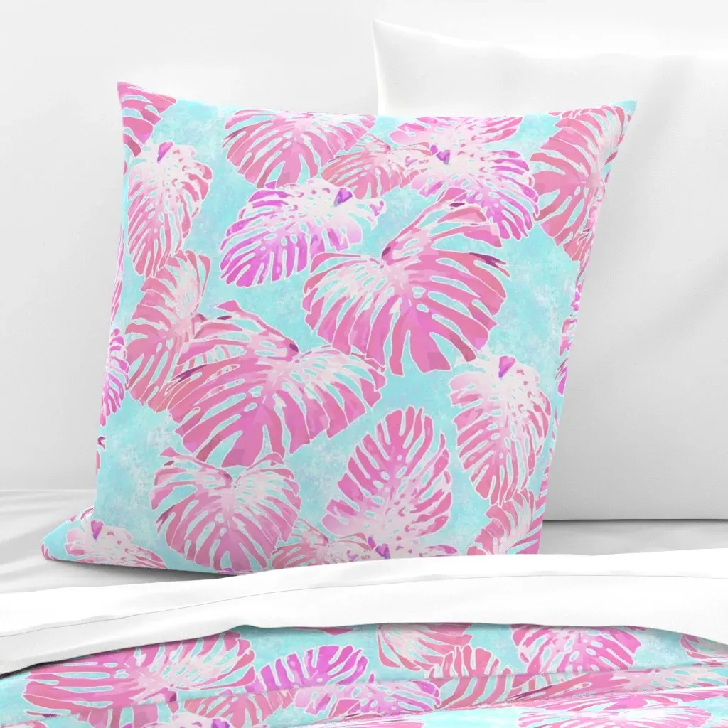 Monstera Jungle Euro Pillow Sham - Pink product