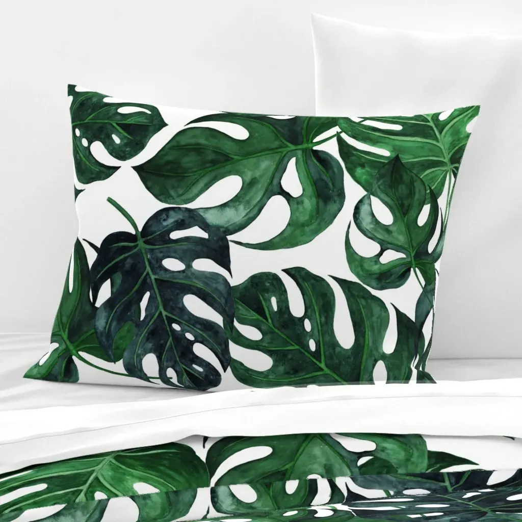 Monstera Leaves Wallpaper Panel - Dark Green, Cotton Sateen product