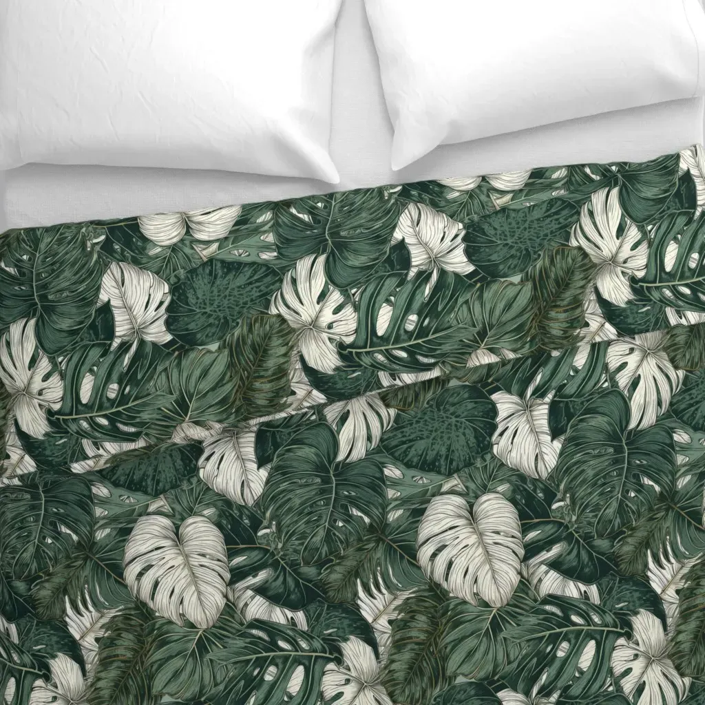 Monstera Melody Fusion Duvet Cover - Dark Green alternate view