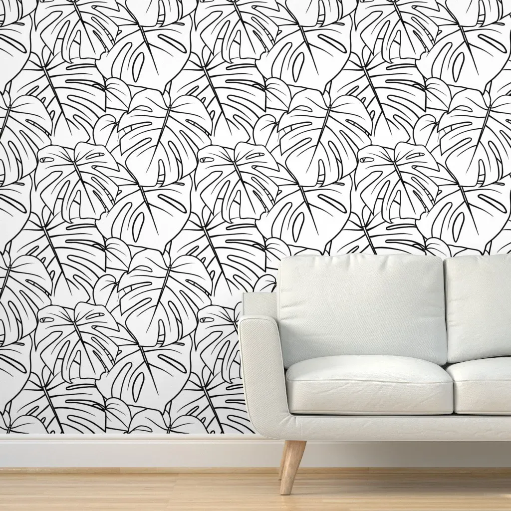 Monstera Peel and Stick Wallpaper - Black, White product