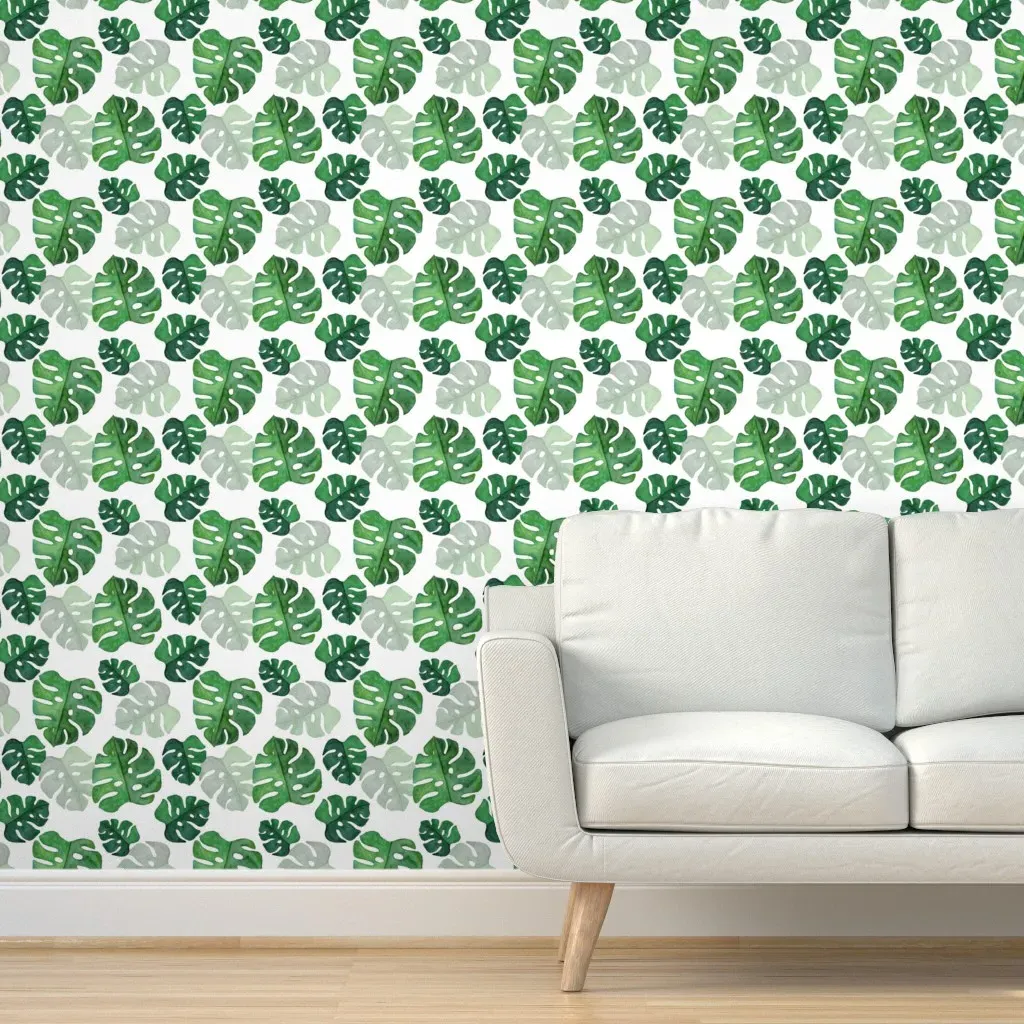 Monstera Watercolour Peel and Stick Wallpaper - Green product