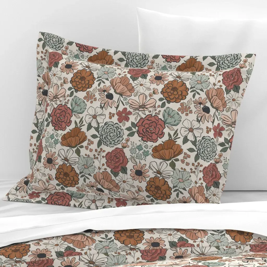 Montana Cowgirl Floral Standard Flanged Pillow Sham - Burnt Orange, Cotton Sateen product