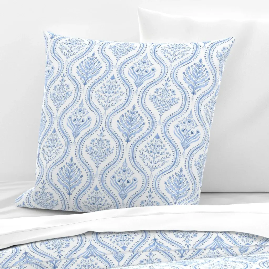Monticello Cobalt Blue On White Euro Pillow Sham - Light Blue product