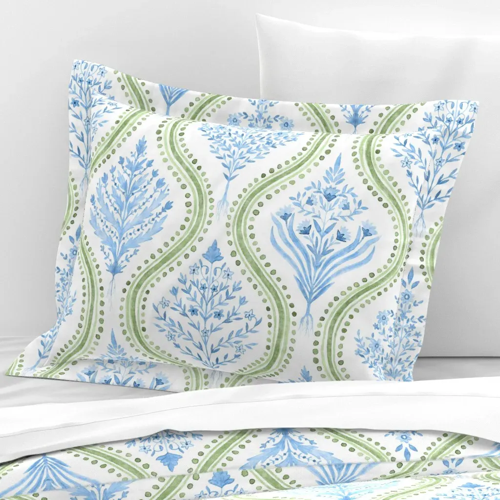 Monticello Cobalt Spring Green Standard Flanged Cushion Cover - Light Blue, Cotton Sateen product