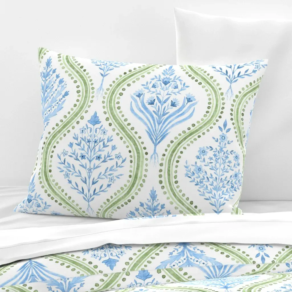 Monticello Cobalt Spring Green Standard Knife Edge Pillow - Light Blue, Cotton Sateen product