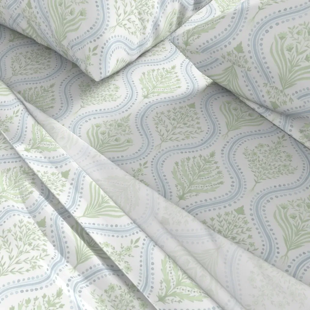 Monticello Cornflower Reversed King Sheet Set - Light Green alternate view