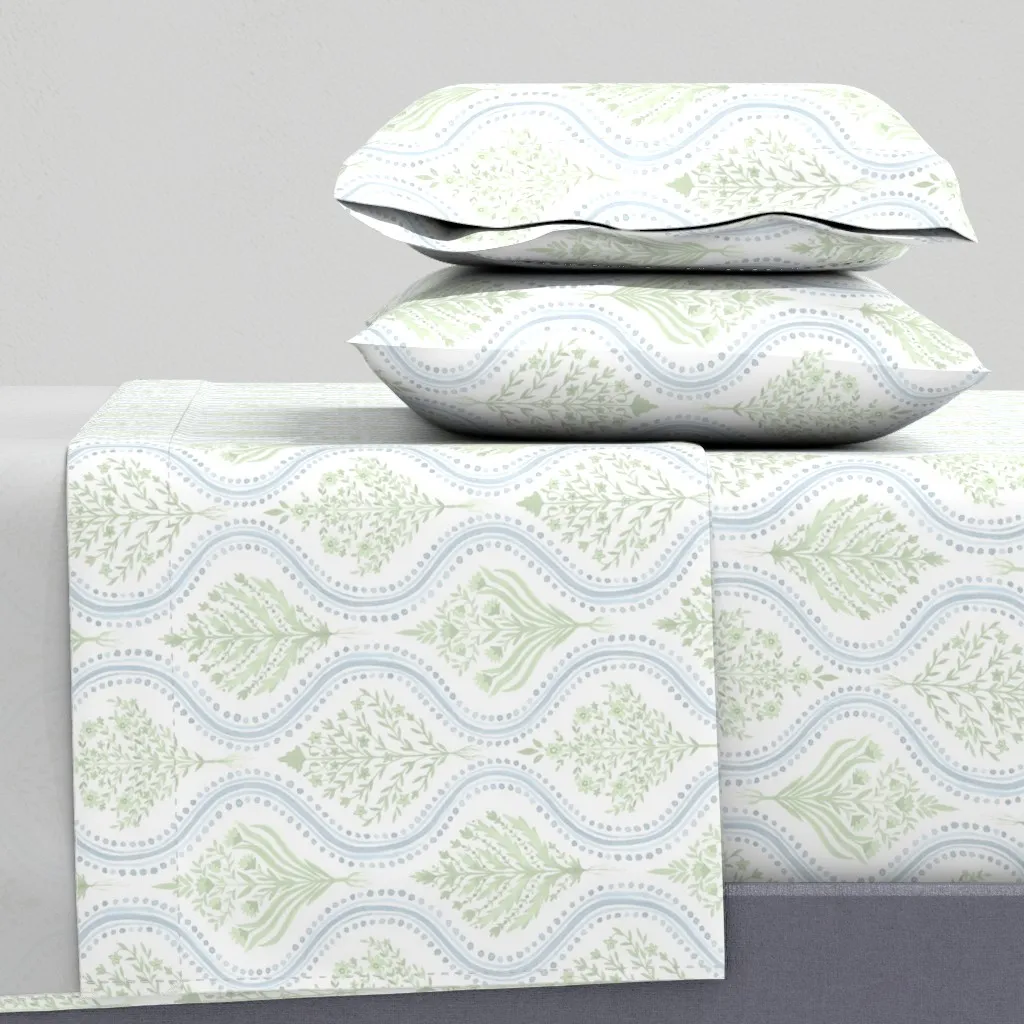 Monticello Cornflower Reversed King Sheet Set - Light Green product