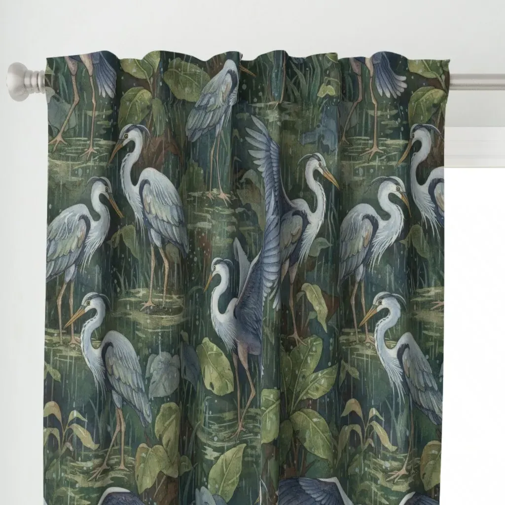 Moody Blue Heron Rain Curtain Panel - Gray alternate view