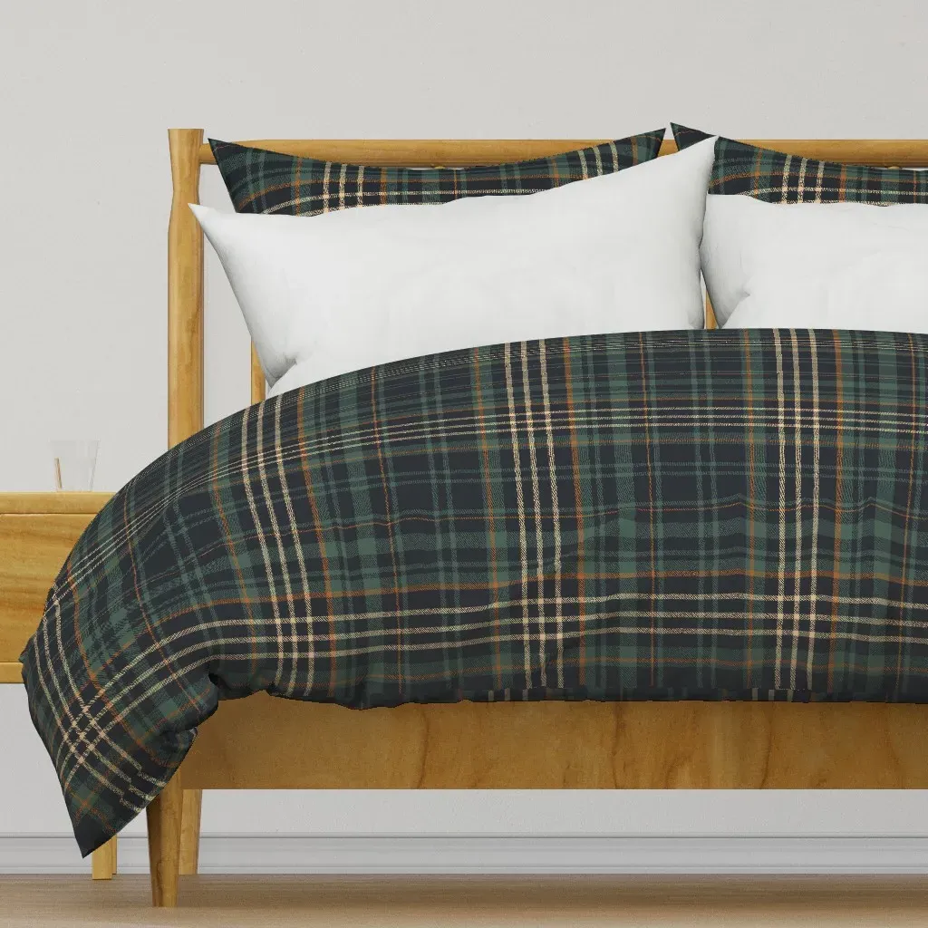 Moody Dark Green Plaid Duvet Cover - Green product