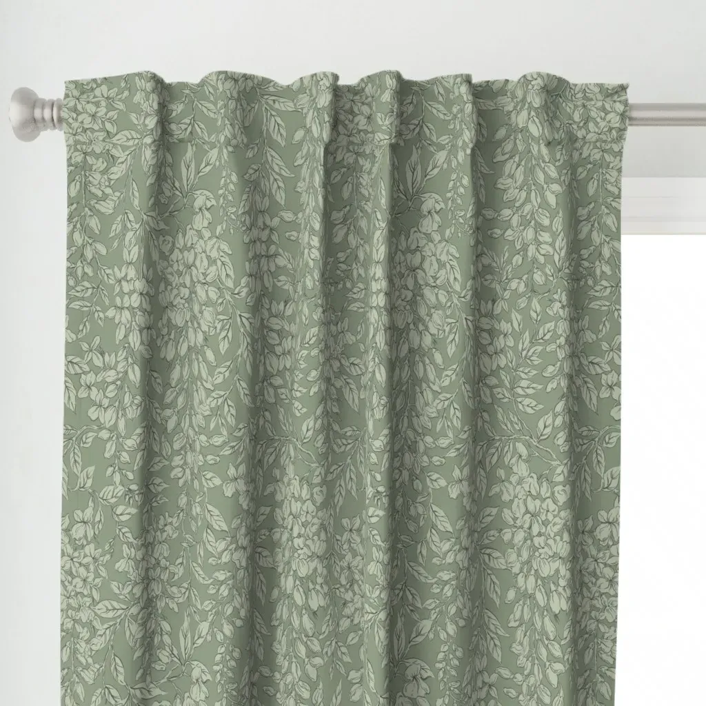 Moody Floral Curtain Panel - Sage Green alternate view
