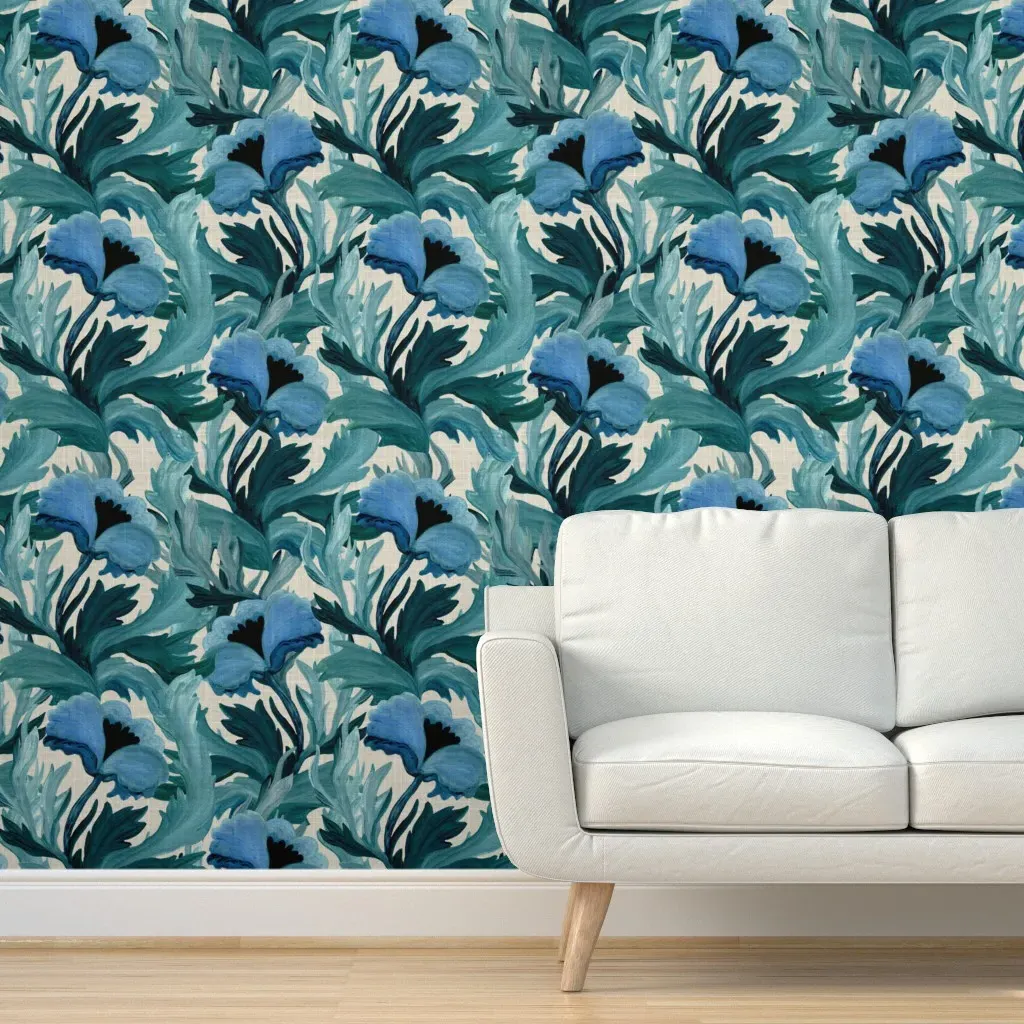 Moody Florals Glam Peel and Stick Wallpaper - Teal product