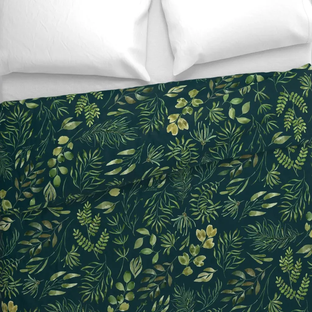 Moody Jungle Ferns On Dark Duvet Cover - Green alternate view