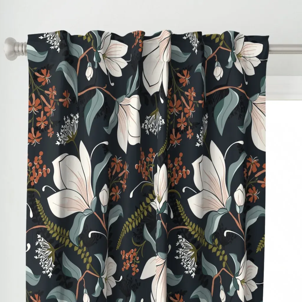Moody Magnolia Floral Curtain Panel - White alternate view