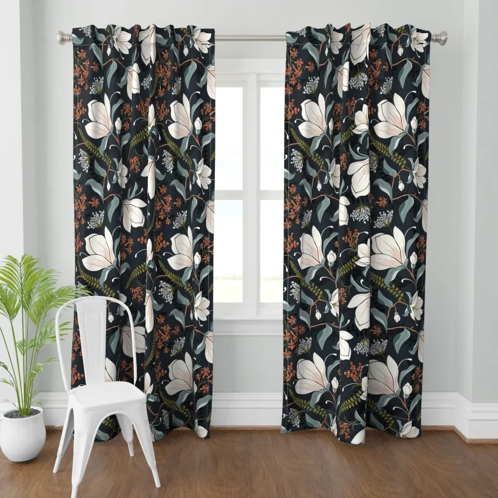 Moody Magnolia Floral Curtain Panel - White product