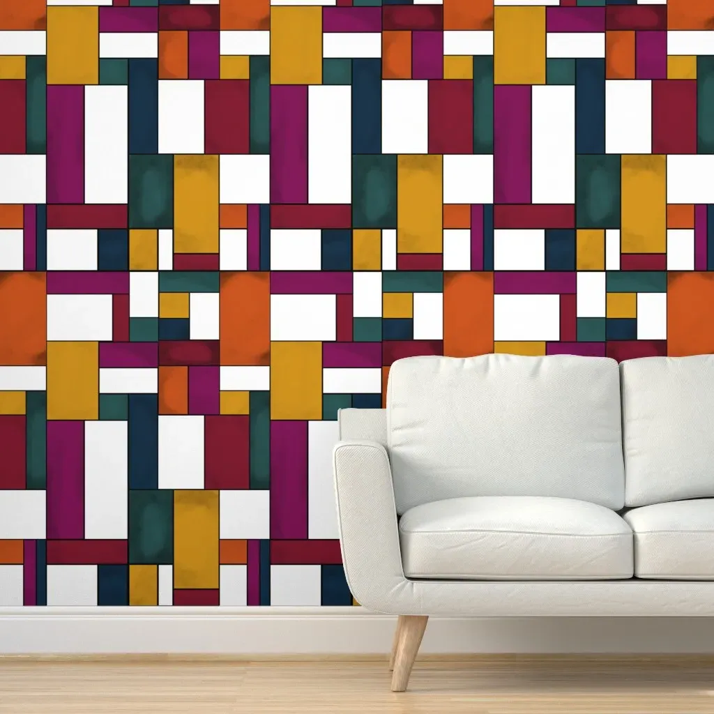 Moody Mondrian Peel and Stick Wallpaper - Burgundy product