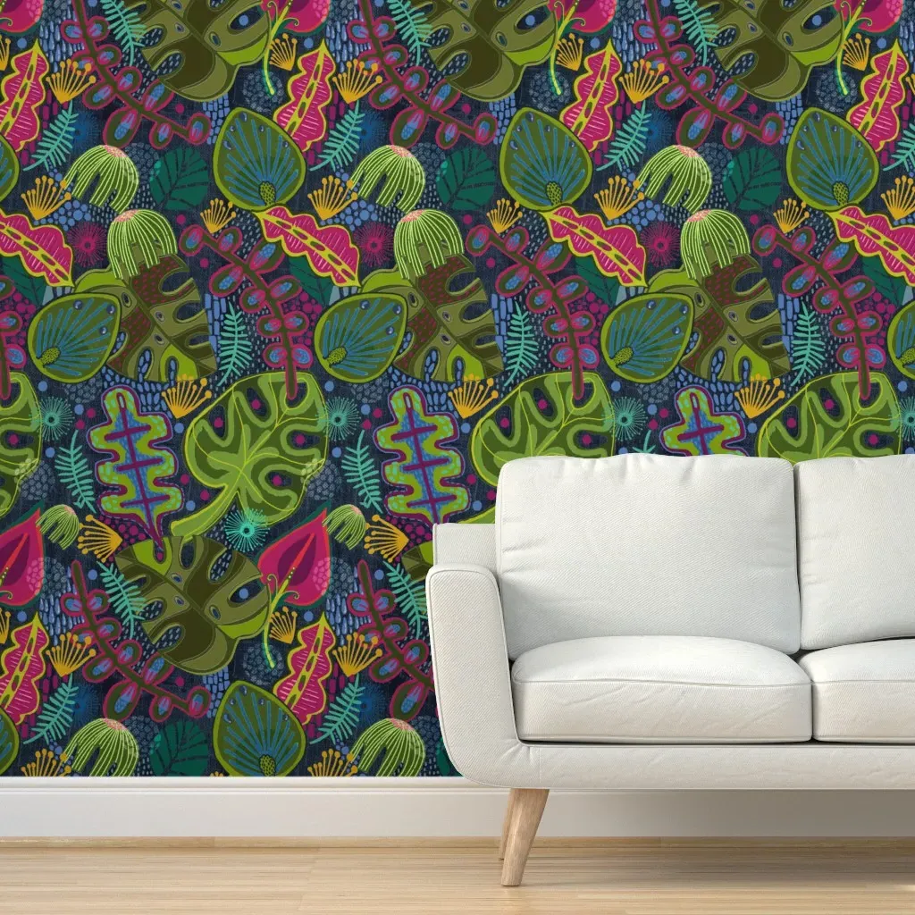 Moody Monstera Peel and Stick Wallpaper - Dark Green product