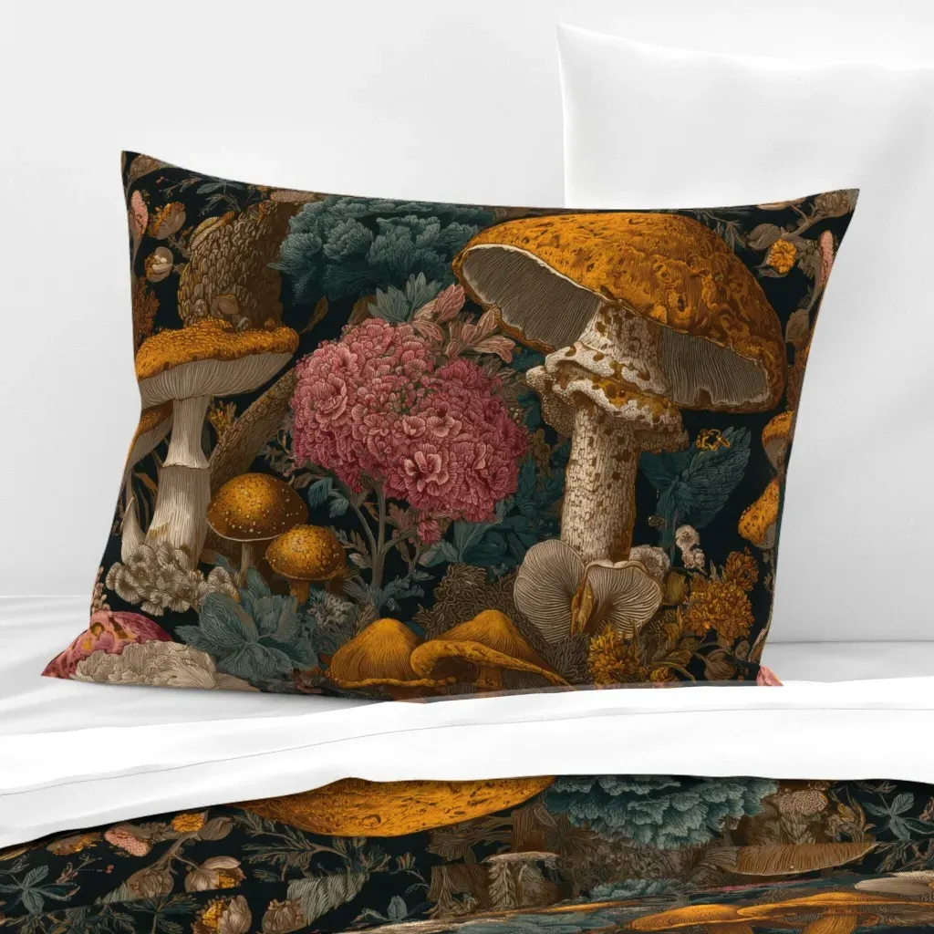 Moody Mushroom Standard Knife Edge Cushion Cover - Gold, Cotton Sateen product