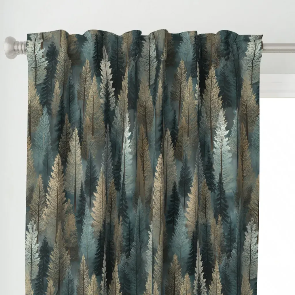 Moody Pines Curtain Panel - Teal alternate view