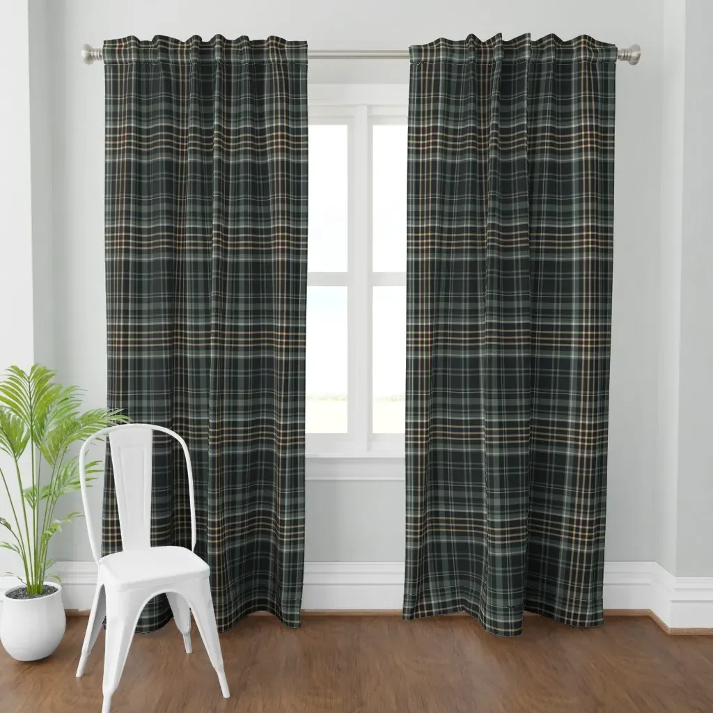 Moody Plaid Curtain Panel - Dark Green product