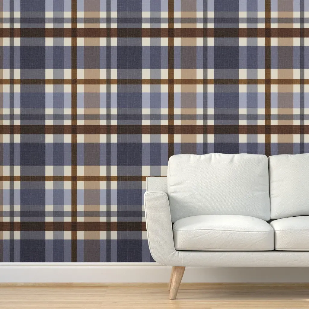 Moody Plaid Peel and Stick Wallpaper - Dark Blue product