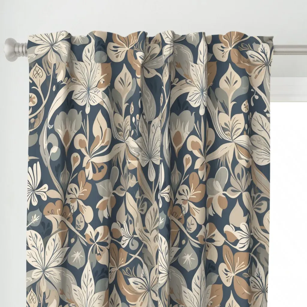Moody Slate Blue Art Curtain Panel - Beige alternate view