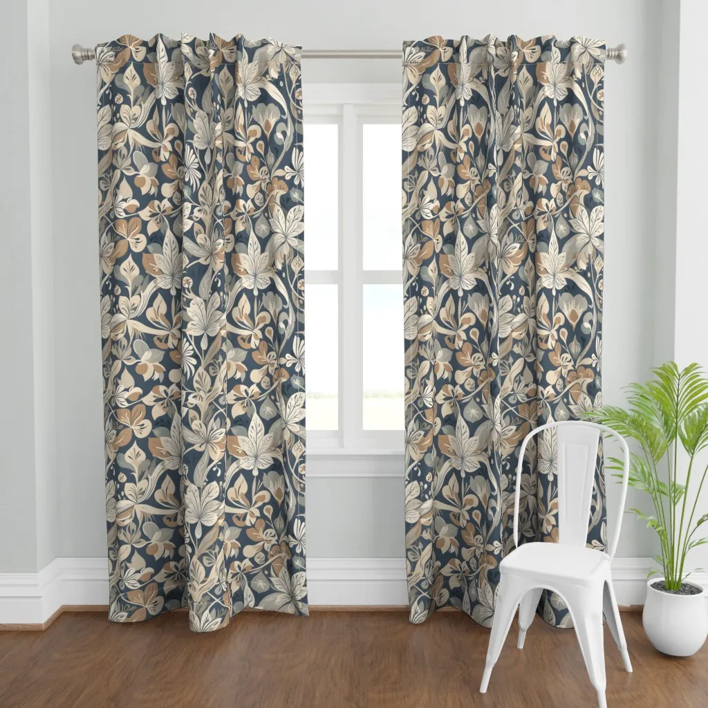 Moody Slate Blue Art Curtain Panel - Beige product