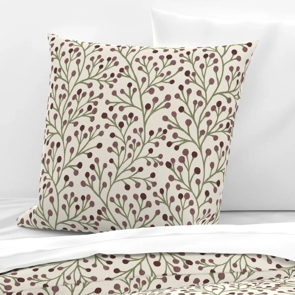 Moody Trailing Fall Berries Linen Texture Euro Pillow Sham - Green product