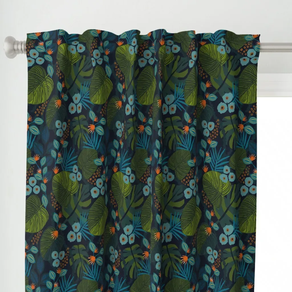 Moody Tropical Floral Curtain Panel - Dark Green alternate view