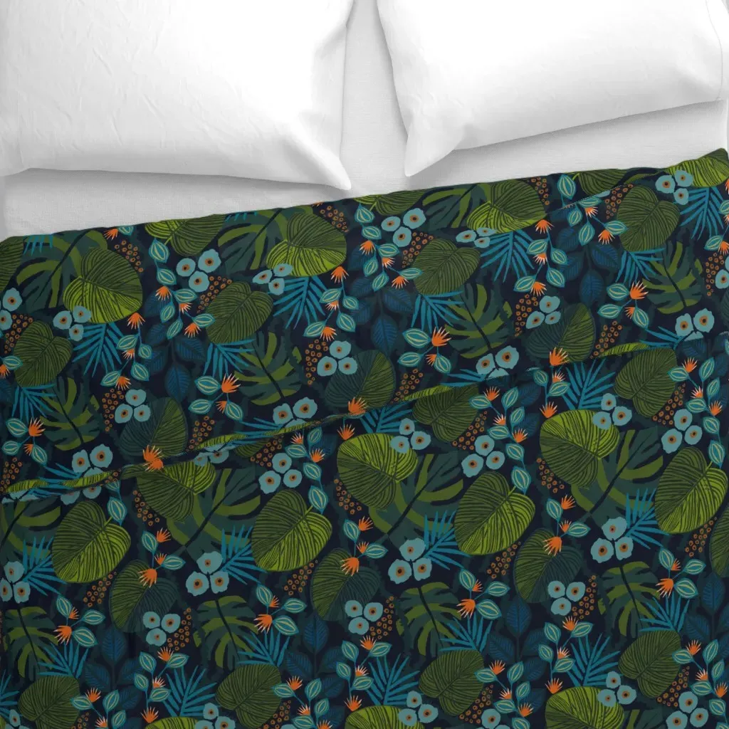 Moody Tropical Floral Duvet Cover - Dark Green alternate view