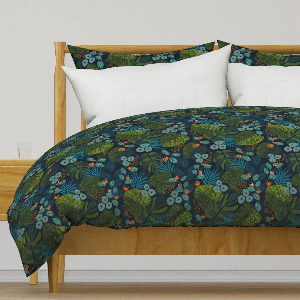 Moody Tropical Floral Duvet Cover - Dark Green product