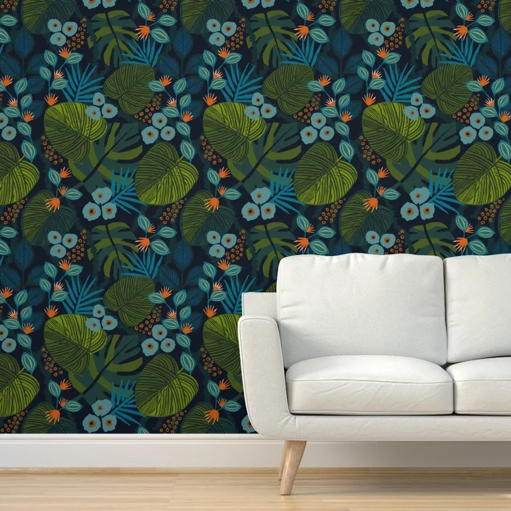 Moody Tropical Floral Peel and Stick Wallpaper XL - Dark Green product