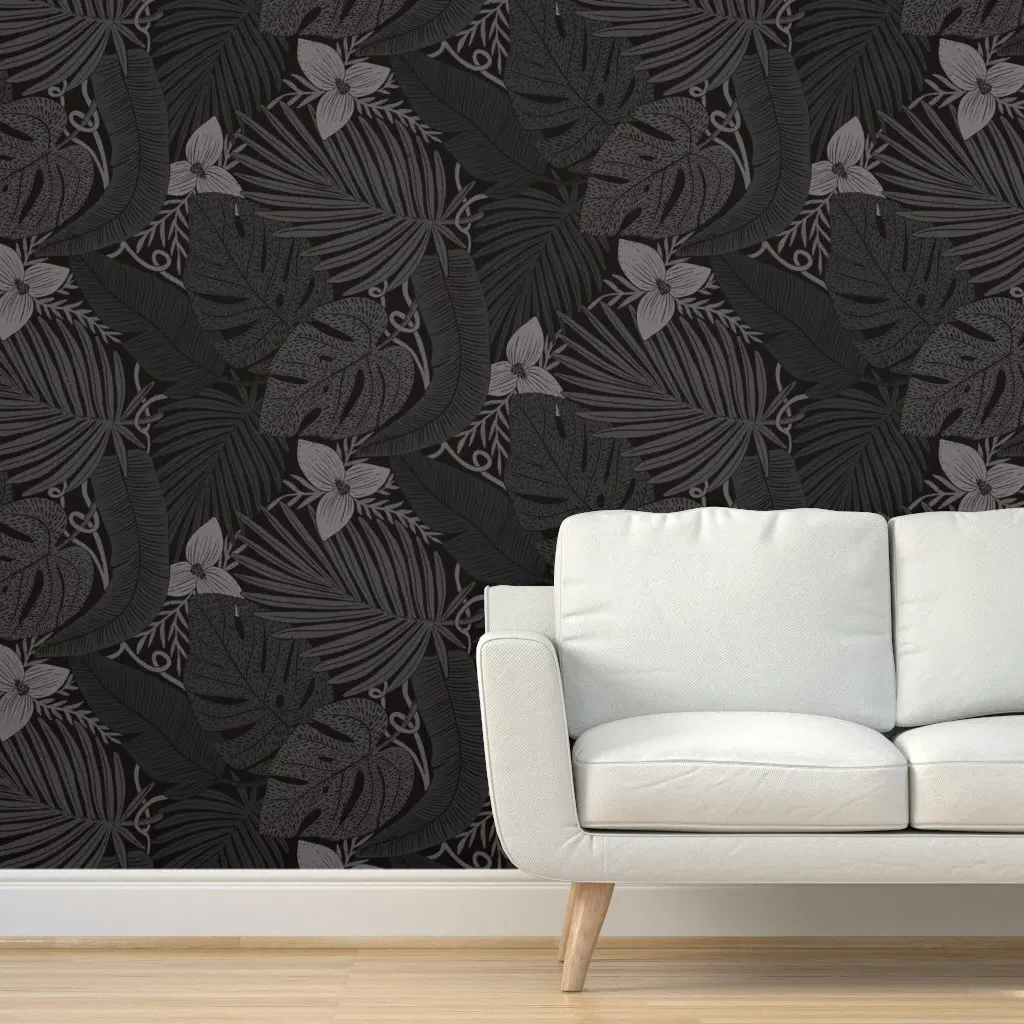 Moody Tropical Peel and Stick Wallpaper - Dark Gray product
