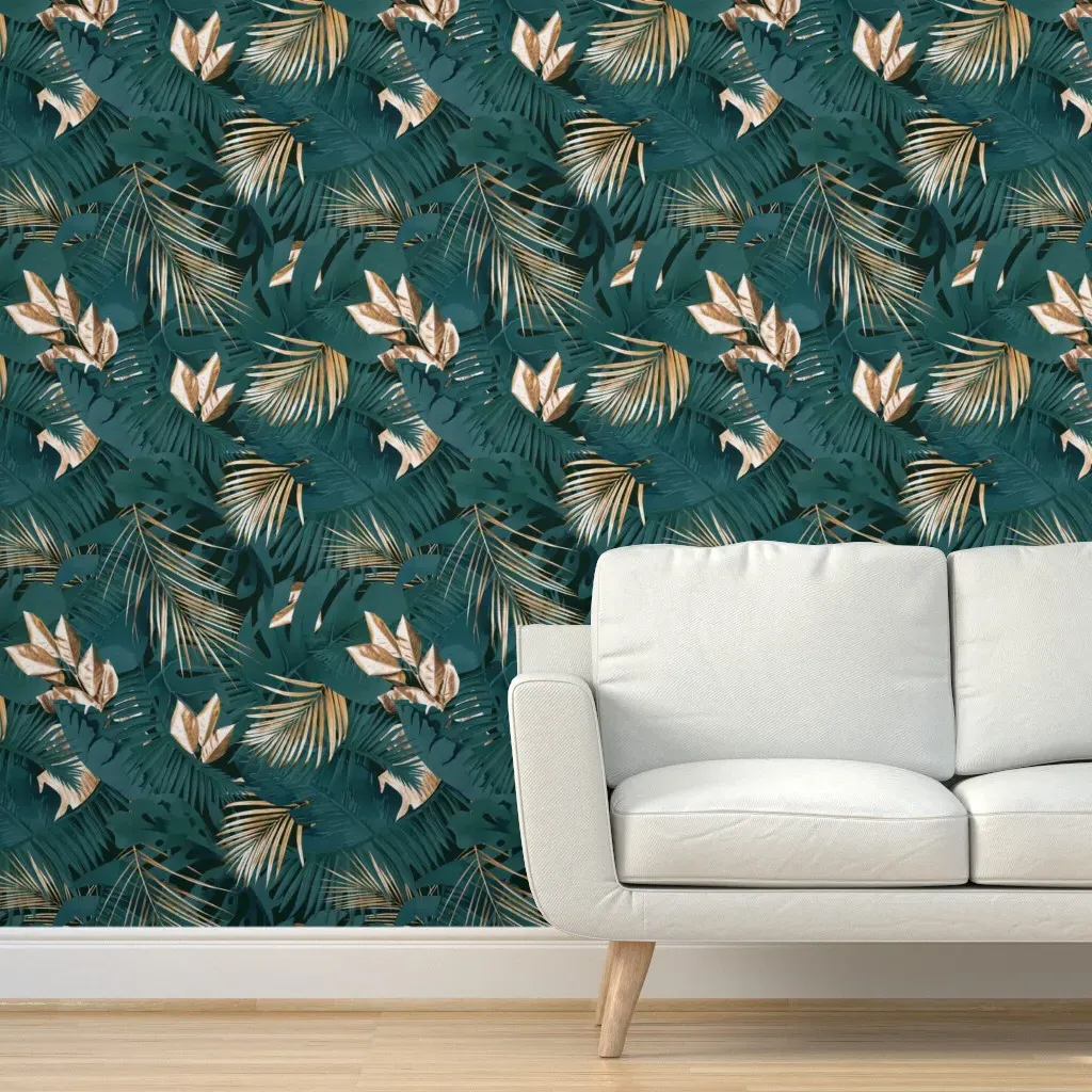 Moody Tropics Golden Glamour Peel and Stick Wallpaper - Teal product