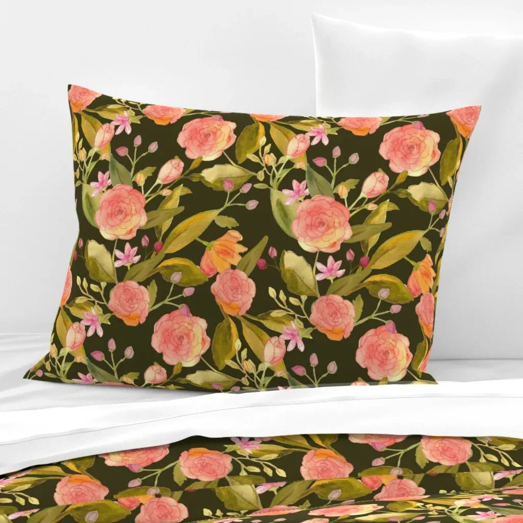 Moody Watercolor Floral Standard Knife Edge Cushion Cover - Pink, Cotton Sateen product