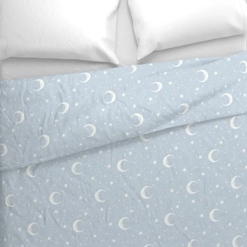Moon And Star Baby Duvet Cover - Light Blue, Linen alternate view