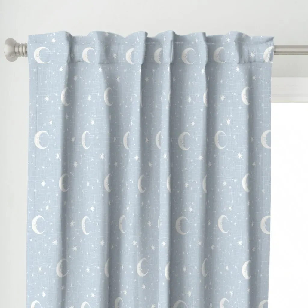 Moon and Star Linen Curtain Panel - Light Blue alternate view