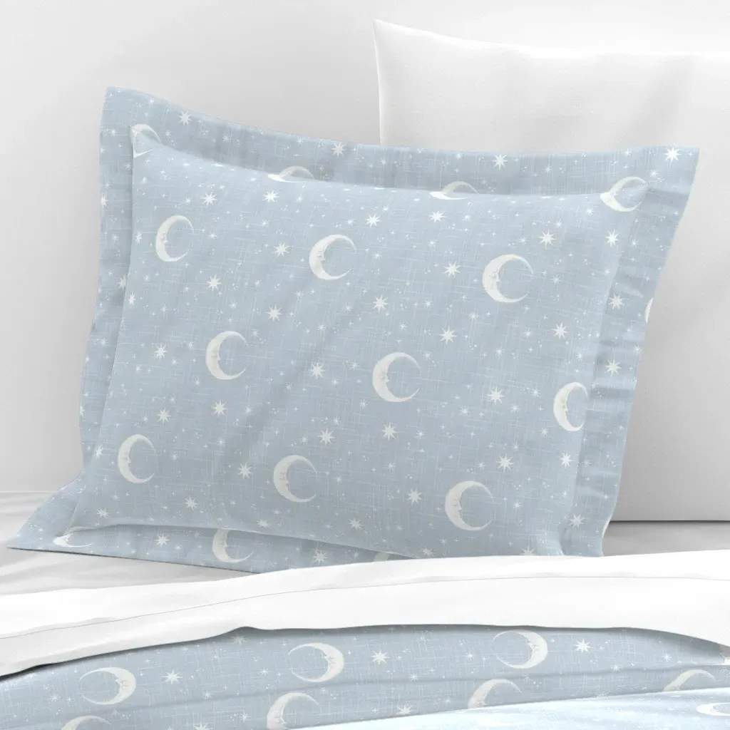 Moon and Star Standard Flanged Cushion Cover - Light Blue, Cotton Sateen product