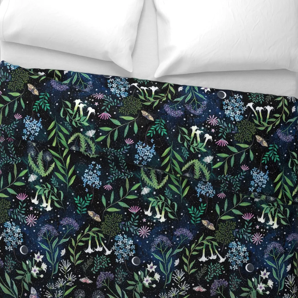 Moon Garden Flowers That Bloom Duvet Cover - Dark Teal alternate view