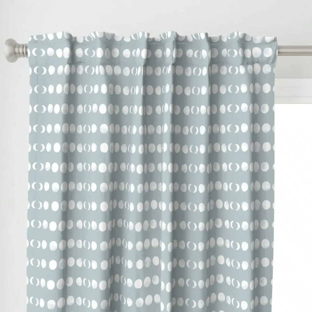 Moon Phases Blue Grey Curtain Panel - White alternate view